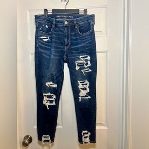 American Eagle Dark Blue Denim Jeans High Rise Jegging Crop
